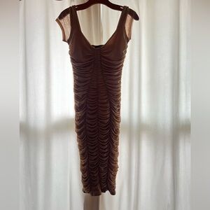 Fashion Nova Brown Ruched Midi Dress
